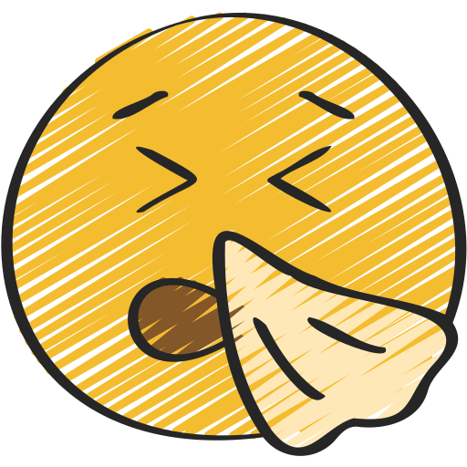 Skizzenartiges Icon eines Smileys, der sich die Nase putzt